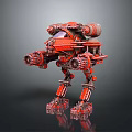 Red Mechanical Mecha Character With Four Limb Structure And Weapon Systems