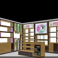 Wooden Pharmacy Display Shelves With Multiple Layers Glass Doors Lighting And Labels