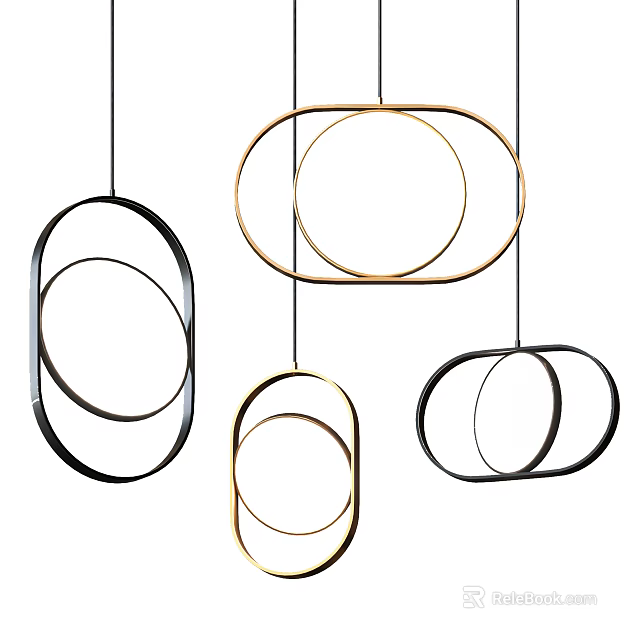 Modern Circular Ring Pendant Lights in Black and Gold for Interior Decor 3d model 