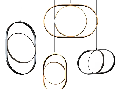 Modern Circular Ring Pendant Lights in Black and Gold for Interior Decor 3d model
