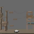 Wooden Cat Tree Furniture With Multiple Platforms Hanging Bridge And Scratching Posts