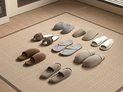 Slippers Hotel Slippers Casual Cloth Slippers Woolen Carpet 3d model
