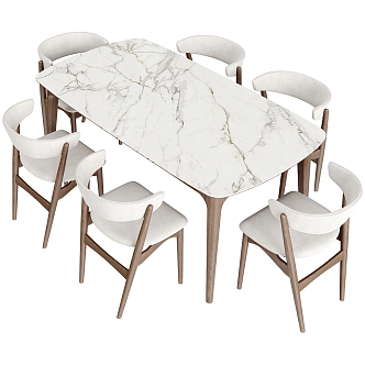 Modern Stone Dining Table Dining Chair Combination 3d model