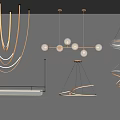 Modern Lighting Combinations with Hanging Ring Spiral and Linear Fixtures for Interior Design 3d model
