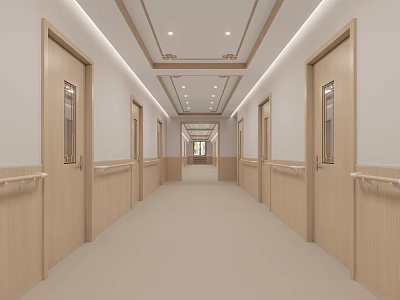 Hospital Outpatient Corridor With Lighting And Handrails 3d model