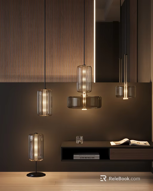 Contemporary Glass Pendant Light Combination For Modern Interior With Various Shapes And Warm Glow 3d model 