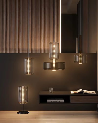 Contemporary Glass Pendant Light Combination For Modern Interior With Various Shapes And Warm Glow 3d model