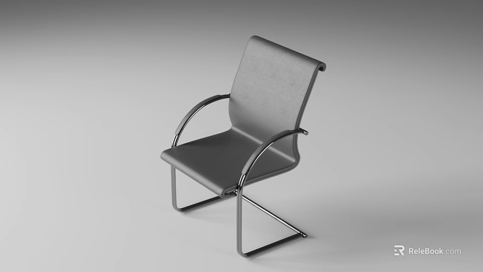 Modern Office Chair With Leather Seat And Metal Armrest Frame Design 3d model 