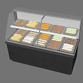 Display Showcase Shelf With Double Layer Transparent Glass Cover Displaying Various Commercial Pastries