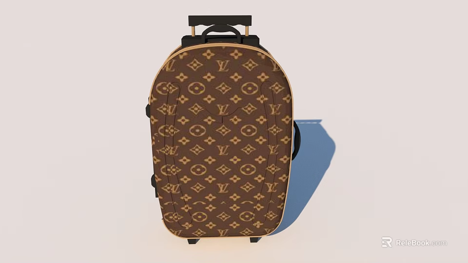 Brown Classic Pattern Trolley Suitcase with Black Handle and Wheels for Travel 3d model 
