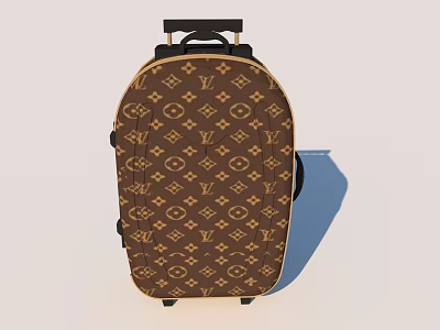 Brown Classic Pattern Trolley Suitcase with Black Handle and Wheels for Travel 3d model