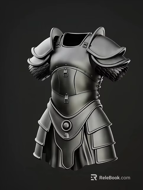 Black Metal Medieval Weapon Armor With Scaled Shoulder Plates And Chest Design 3d model 