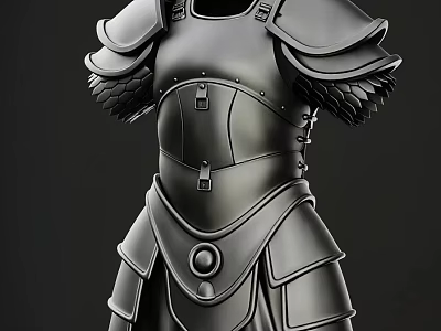Black Metal Medieval Weapon Armor With Scaled Shoulder Plates And Chest Design 3d model