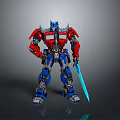 Red And Blue Silver Transformers Action Figure Model Holding Blue Sword In Standing Pose 3d model