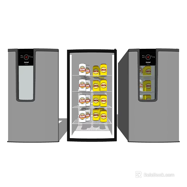 Gray Beverage Refrigerators With Glass Doors Control Panels And Open Interior For Canned Drinks 3d model 
