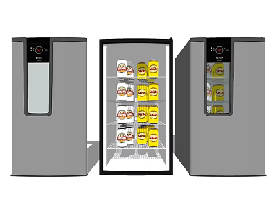 Gray Beverage Refrigerators With Glass Doors Control Panels And Open Interior For Canned Drinks 3d model