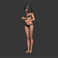 Game Movie Female Character In Black Bikini On Green Circular Platform With Gray Background
