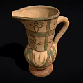 Traditional Handcrafted Earthenware Pitcher With Green Floral Motifs And Handle