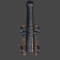 Ancient Cannon As Historical Weapon With Metal Barrel Wooden Carriage And Wheels