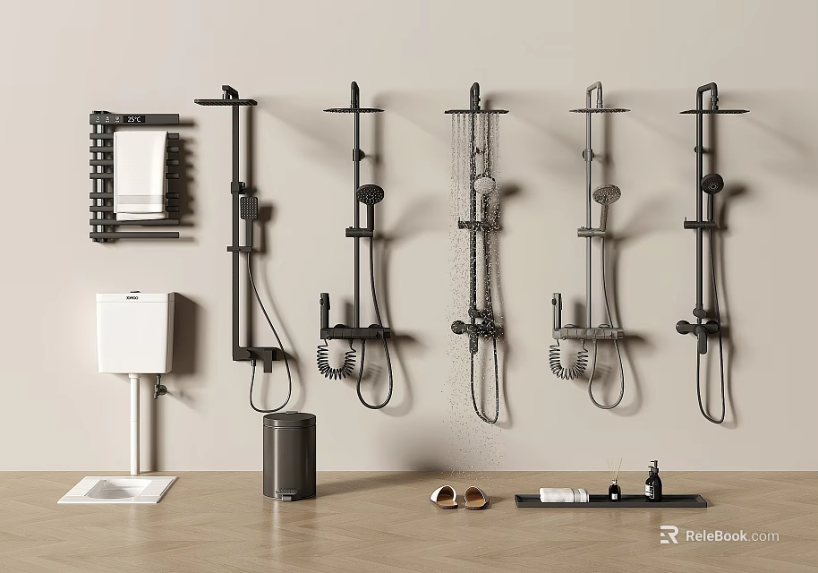 Modern Bathroom Shower Systems With Multiple Styles And Accessories 3d model 