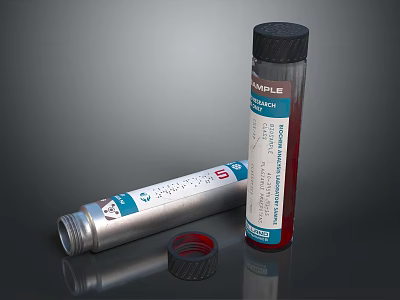 Medical Sample Collection Tube With Red Fluid Label And Sterile Cap For Laboratory Use 3d model