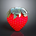 Red Strawberry With Green Leaves And Glossy Textured Surface On Dark Background