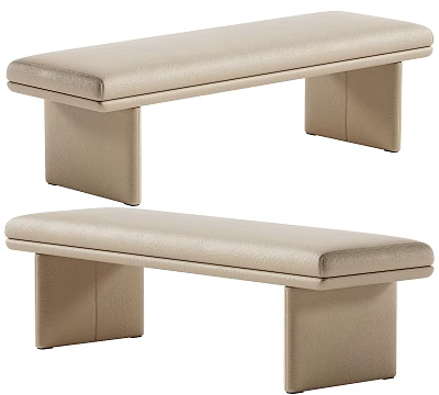 Two Modern Beige Leather Benches With Simple Square Leg Design 3d model Two Modern Beige Leather Benches With Simple Square Leg Design 3d model