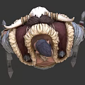 Barbarian Warrior Models With Horned Armor Skull Decoration Axe Front And Back View