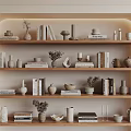 Elegant Decorative Ornament Combination With Wooden Shelves Books Vases And Plants