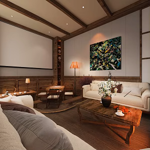 Villa Log Style Leisure and Entertainment Space Homestay Video Room Tea Room Mahjong Room Hotel Leisure Space 3d model