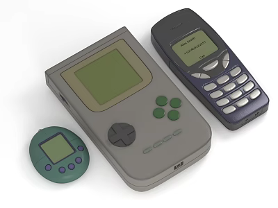 Vintage Retro Mobile Phone And Classic Game Consoles Portable Digital Devices With Screen And Buttons 3d model