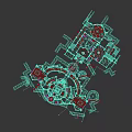 Intricate Metallic Architectural Model Featuring Circular Square Components And Multiple Pillars