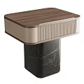Modern Side Table With Wooden Top Slatted Panel And Black Marble Base 3d model
