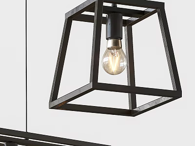 Modern Industrial Black Metal Geometric Frame Chandelier with Exposed Transparent Bulb 3d model