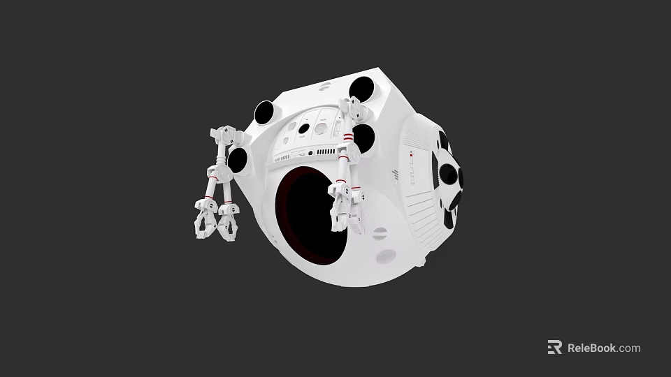 Detailed White Space Capsule With Mechanical Arms Black Dots And Circular Window 3d model 