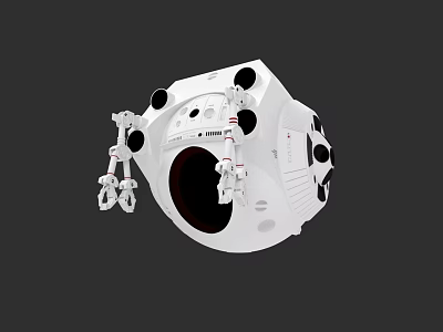 Detailed White Space Capsule With Mechanical Arms Black Dots And Circular Window 3d model