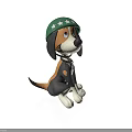 Cute Cartoon Dog Plush Toy With Green Helmet And White Stars Sitting