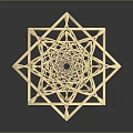 Golden Intricate Star Shaped Geometric Structure With Nested Wireframe Design On Dark Background