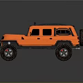Orange Off Road SUV With Large Tires Roof Rack And Front Headlights