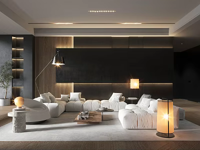 Modern Living Room Interior Design With White Sofa Coffee Table Floor Lamps And Minimalist Decor 3d model