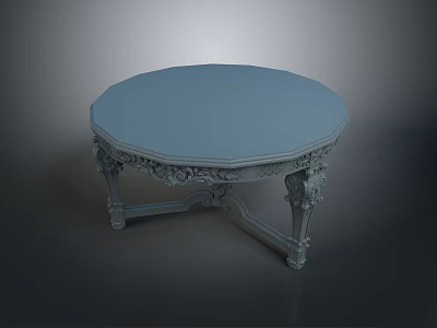 Round Dining Table With Ornate Carvings On Legs And Smooth Tabletop 3d model