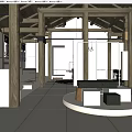 Elegant Clothing Store Interior Design With Wooden Beams Open Space Sofa And Pendant Lights