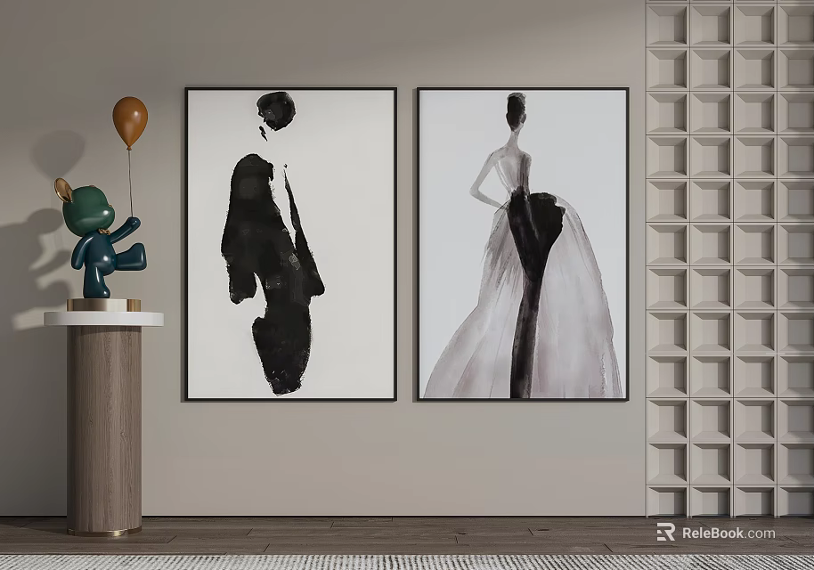 Black And White Figure Paintings For Modern Home Interior Decor 3d model 