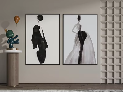 Black And White Figure Paintings For Modern Home Interior Decor 3d model