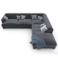 Gray Sectional Sofa With Multiple Decorative Pillows And Cozy Throw Blanket 3d model