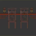 Chinese traditional red table and chair set with carved chairs and decorative tabletop items