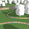 Children's Play Area with Natural Adventure Rainbow Slide and Green Trees
