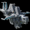 Futuristic Metallic Spaceship With Blue Light Accents And Modular Design Components