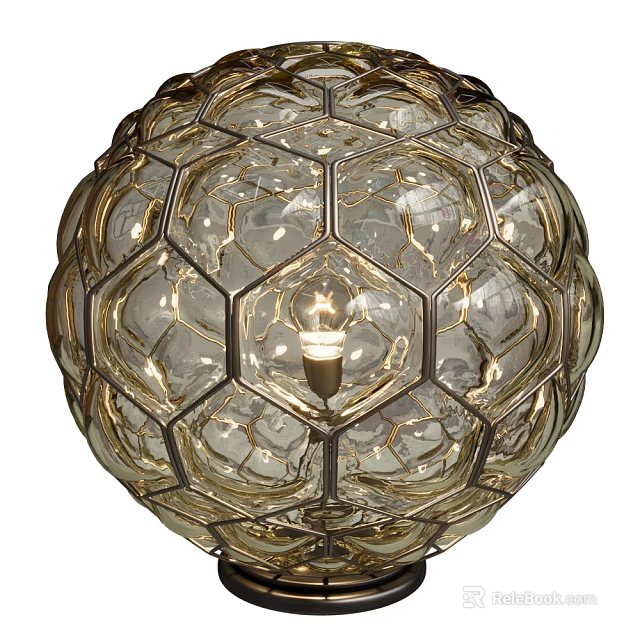 Modern Decorative Table Lamp With Hexagonal Glass Panels And Spherical Design 3d model 