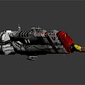 Detailed Sci Fi Spaceship 3D Model With Gray Red Body And Yellow Propulsion